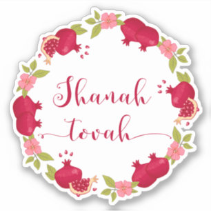 Sticker Shanah Tovah Nouvelle année Fleur de grenade Wreat