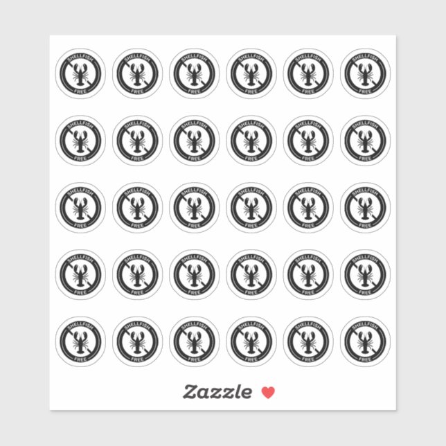 Sticker Shellfish Free Wedding Place Card Food Allergy (Feuille)