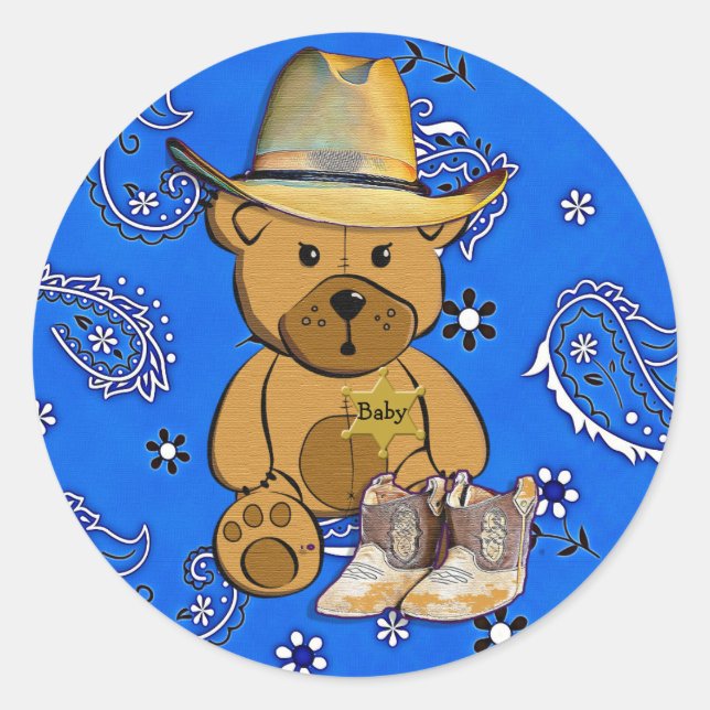 Sticker Sheriff Teddy Bear Bleu Bandanna (Devant)