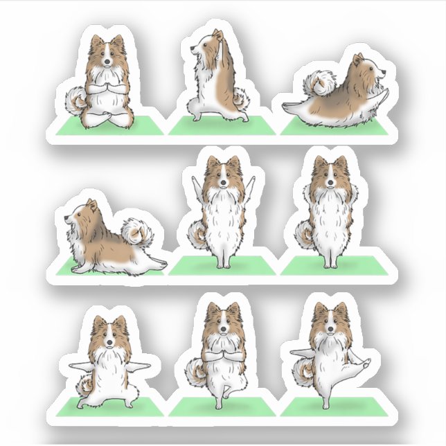 Sticker Shetland Sheepdog Sheltie Chien Yoga Pose Exercice (Devant)