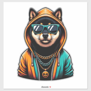 Sticker Shiba Inu en capuche de streetwear