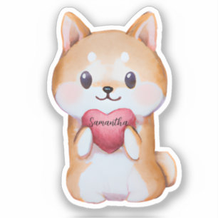 Sticker Shiba Inu Tenir Un Coeur