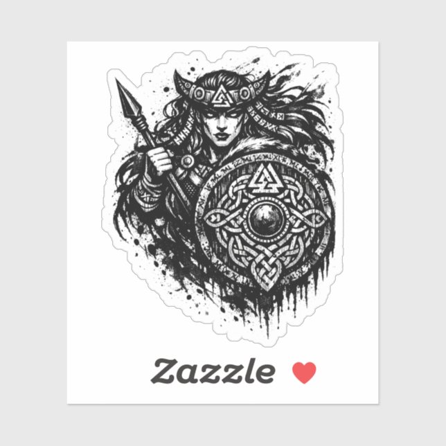 Sticker Shield Maiden Spear‑Sigil – Mythic Warrior Ink (Feuille)