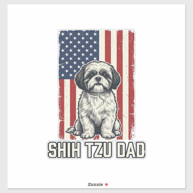 Sticker Shih Tzu Dad Patriotic Flag Vintage Dog Shirt_1 (Feuille)
