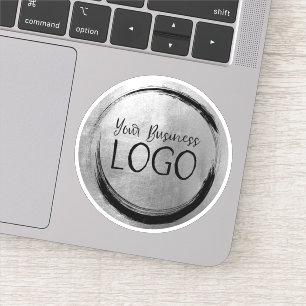 Sticker Shiny Faux Silver Grey Foil Circle Business Logo