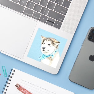 Sticker Sibérie Husky (argent et blanc) Peinture Chien Art