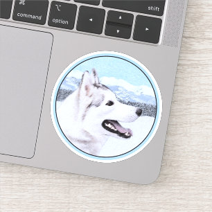 Sticker Sibérie Husky (argent et blanc) Peinture Chien Art
