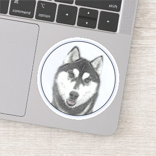 Sticker Sibérie Husky (noir et blanc) Peinture Chien Art