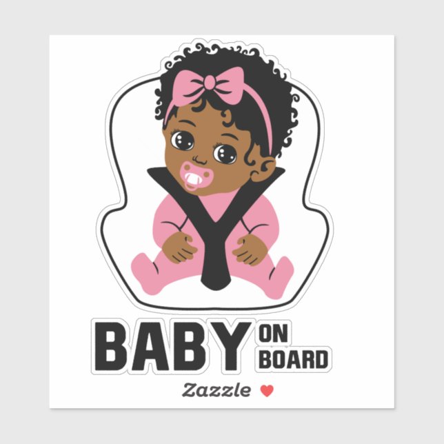 Sticker Siège Auto Bébé à Bord Fille Afro-Américaine (Feuille)