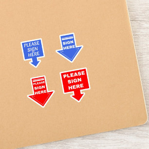 Sticker S'il vous plaît signer ici (Flèche signature) Bleu