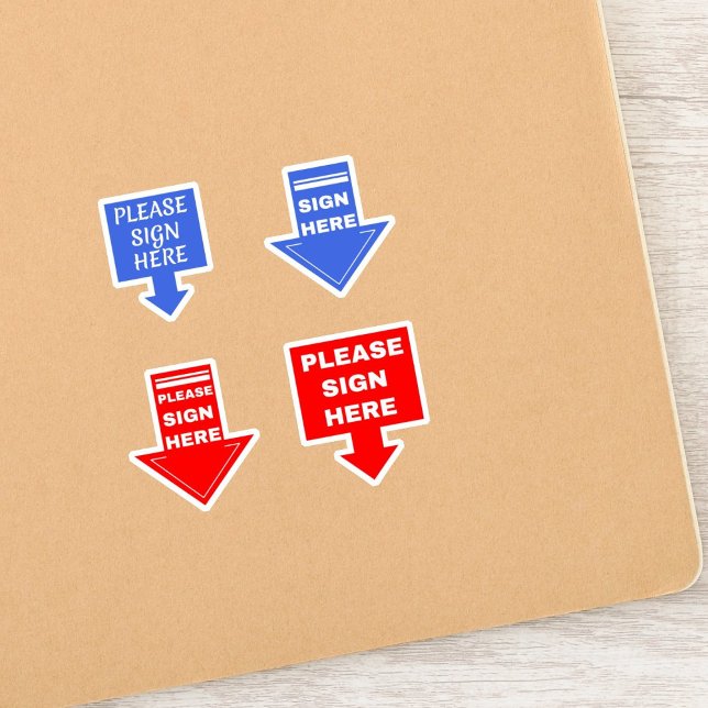 Sticker S'il vous plaît signer ici (Flèche signature) Bleu (Please Sign Here)