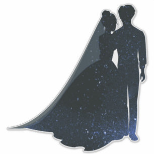 Sticker Silhouette Bleu étincelant mariée et colle de mari