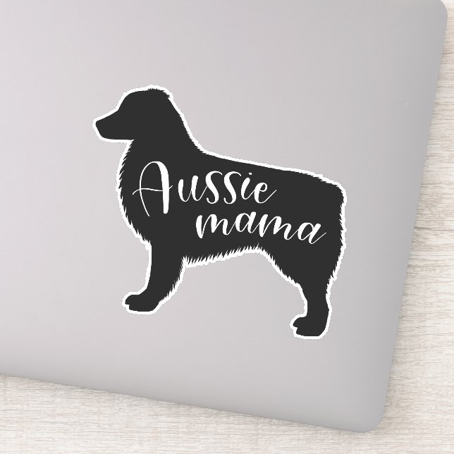 Sticker Silhouette de berger australien noir "Aussie Mama" (Détail)