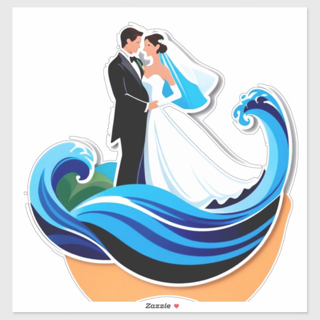 Sticker Silhouette de couple de mariés se tenant la main (Feuille)