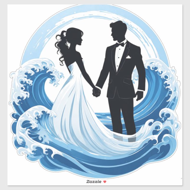Sticker Silhouette de couple de mariés se tenant la main p (Feuille)