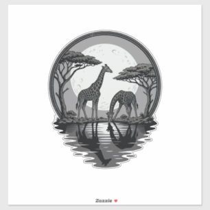 Sticker Silhouette de girafe vintage sous la lune Safari V