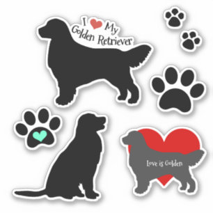 Sticker Silhouette de golden retriever et groupe de
