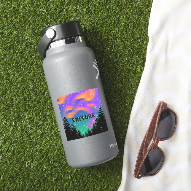 Sticker Silhouette des pins - feux du nord (HydroFlask Insitu)