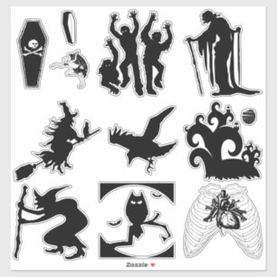 Sticker Silhouette d'Halloween Sorcières Cercueils Zombies