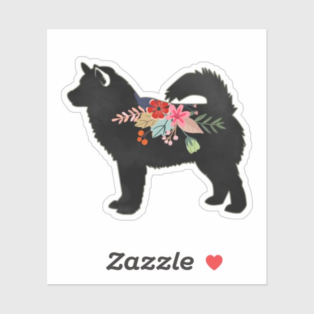 Sticker Silhouette florale de Boho de Malamute de l'Alaska (Feuille)