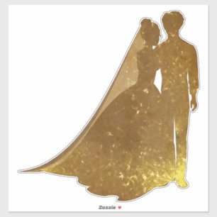 Sticker Silhouette Or étincelante mariée et colle de marié