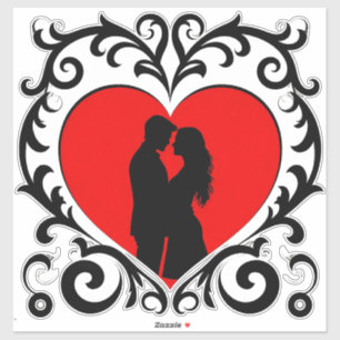 Sticker Silhouette romantique d'un couple dans un cadre en