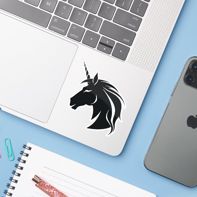 Sticker Silhouette Unicorne (Ordinateur portable avec iPhone)