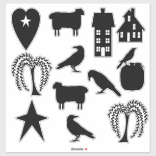 Sticker Silhouettes Prim Crows Saltbox Maisons et arbres
