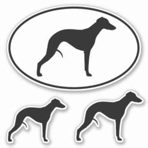 Sticker Silhouettes Whippet Jeu d'autocollants ovale et dé