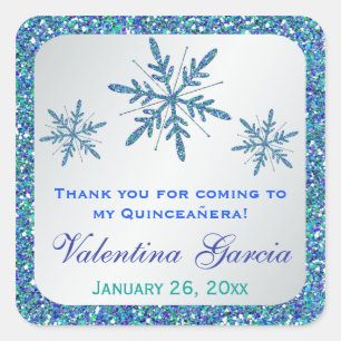 Sticker Silver Aqua Blue Green Snowflakes