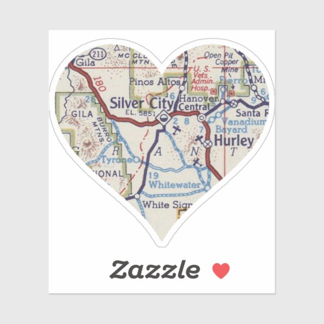 Sticker Silver City Nouveau Mexique Coeur (Feuille)