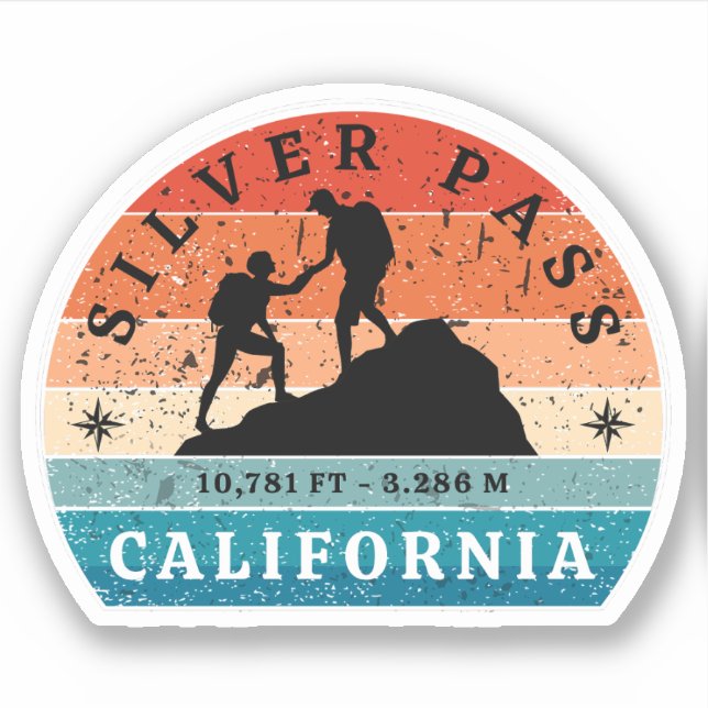 Sticker Silver pass, California randonnées trails (Devant)