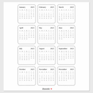 Sticker Simple Minimaliste 2025 Calendrier mensuel