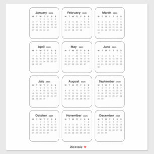Sticker Simple Minimaliste 2025 Calendrier mensuel