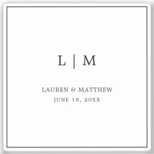 Sticker Simple Monogramme Élégant Mariage Noir et Blanc