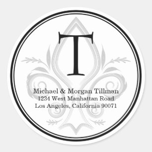 Sticker simple rond Étiquette de adresse de monogr