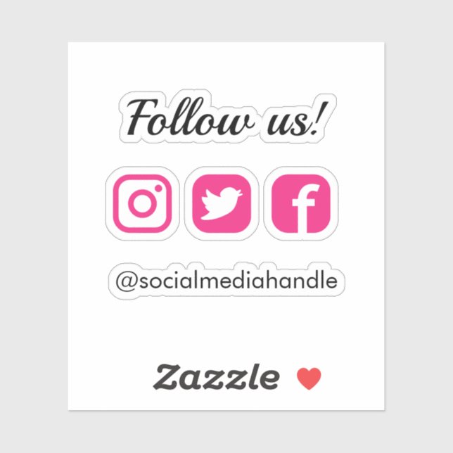Sticker Simple Suivez-Nous Hot Pink Les Icônes Des Médias  (Feuille)
