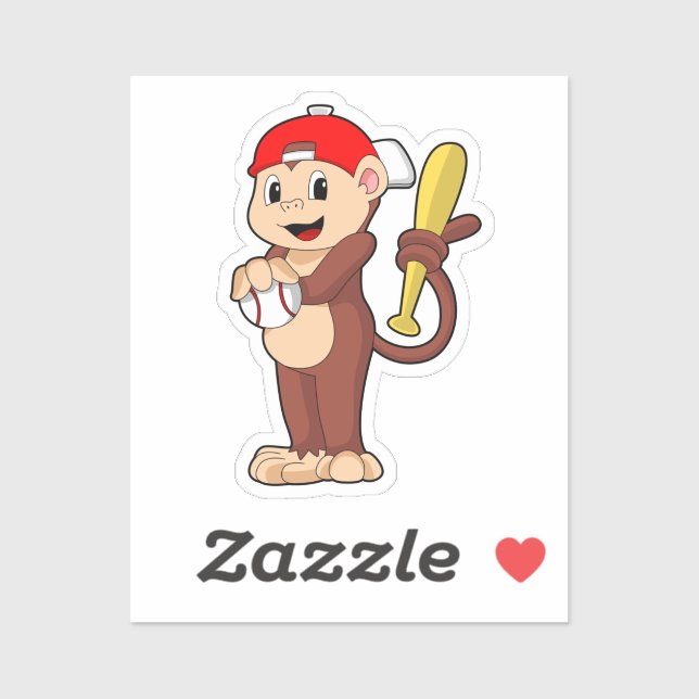 Sticker Singe au baseball avec batte de baseball (Feuille)