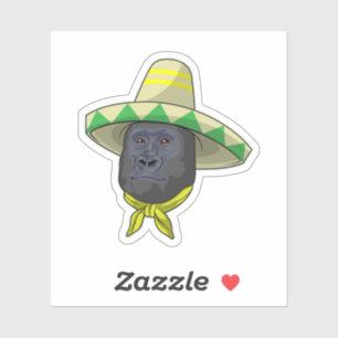 Sticker Singe avec casquette de paille