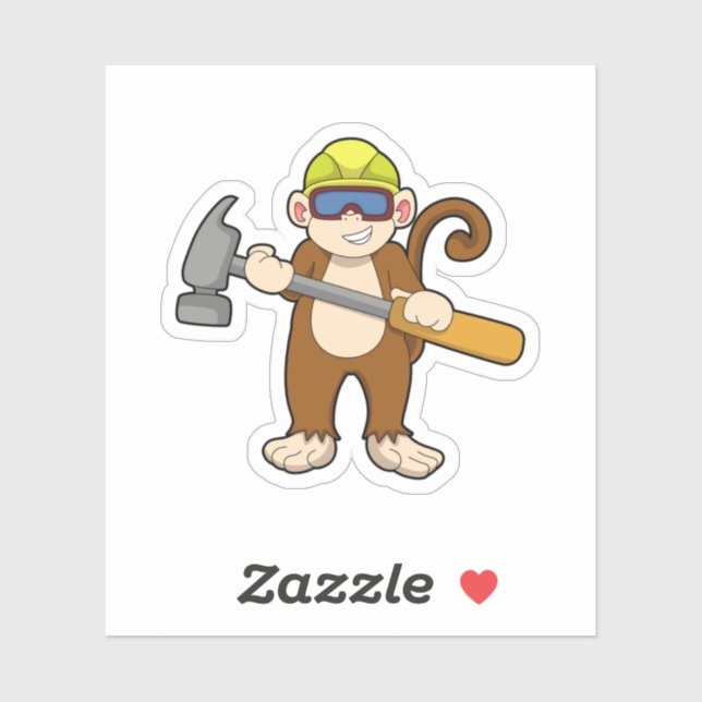 Sticker Singe comme artisan avec marteau (Feuille)