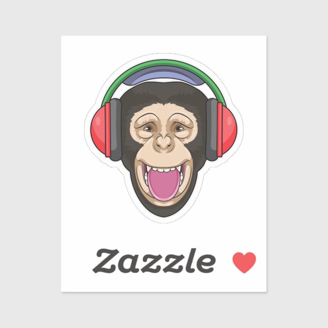 Sticker Singe dans la musique avec casque (Feuille)