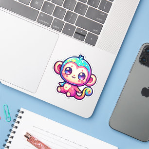 Sticker Singe Kawaii coloré aux yeux pétillants