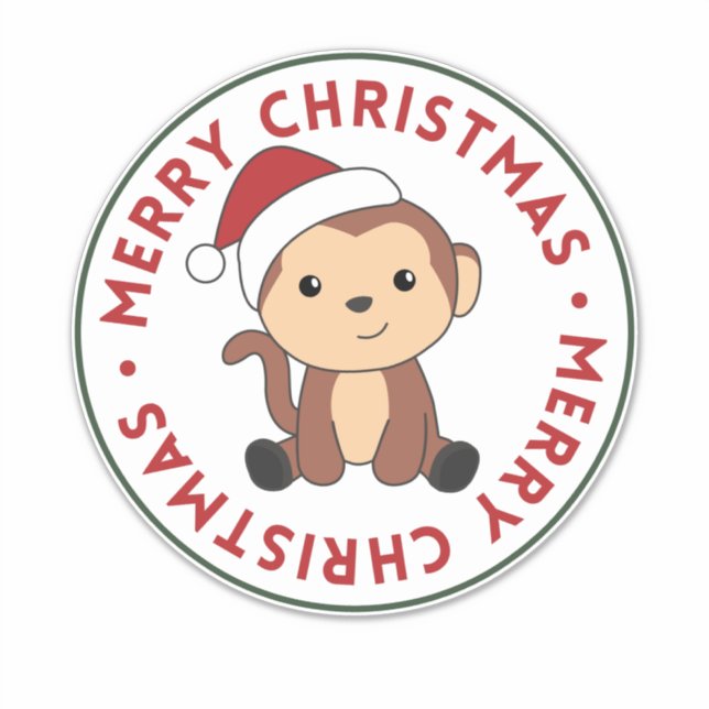 Sticker Singe Noël Neige Hiver Animaux Singes Bâton (Devant)