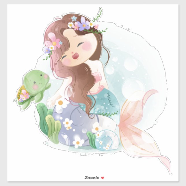 Sticker Sirène et tortue (Feuille)