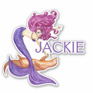 Sticker Sirène Personnalisé nom Mignon Violet