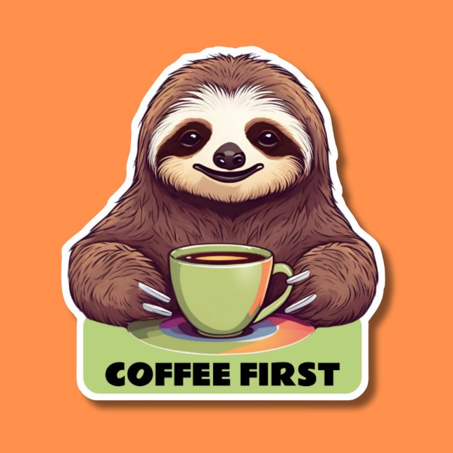 Sticker Siroter le café Sloth Premier étanche (Créateur téléchargé)