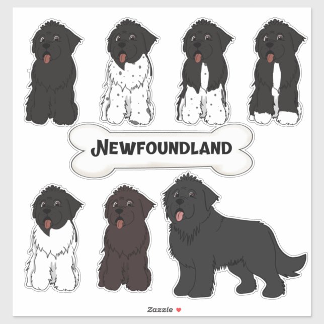 Sticker Sitting Newfoundland Cartoon Dog Sticset (Feuille)
