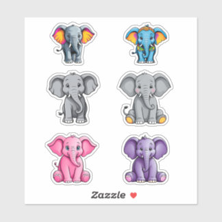 Sticker Six Cute Baby Elephants