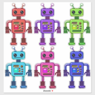Sticker Six mignons amis robots colorés et amusants