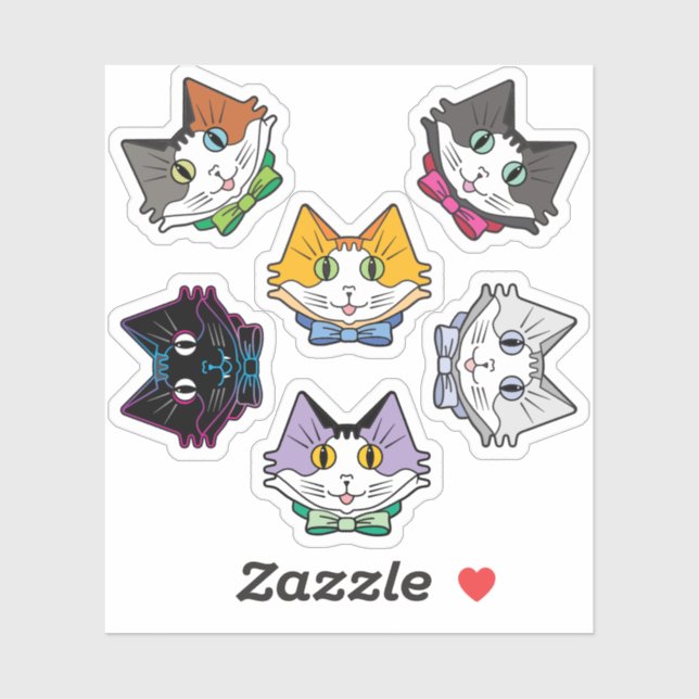 Sticker Six Mignons Mini Couleur Chat Face Kiss-Cut (Feuille)